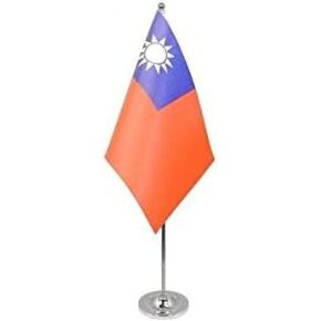 Taiwan Prestige Table Flag 6 '' X 9 '' Satin - Taiwanese Desk Flag 22 × 15 سم - القطب الصلب والقاعدة - علم AZ