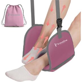 Airplane Foot Rest Travel – Premium Memory Foam Foot Hammock with Rigid Support | Portable & Adjustable Leg Rest for Flights, Trains & Office | Travel Essential to Prevent Swelling & Fatigue (Pink)
