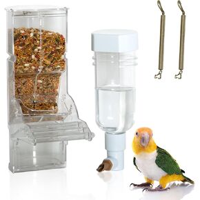 No Mess Bird Feeder & Water Suitener Set ، حاوية بذور الببغاء التلقائية والمياه للقفص ، تغذية الطعام وشرب الببغاء إكسسوارات القفص للببغوميين Cockatiels Finches Budgies Caniary