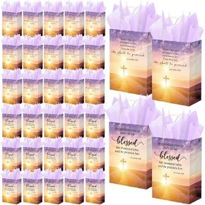 COUME 50 PCS الأمهات يوم هدايا الكنيسة أكياس كبيرة مع الأنسجة 8.27 × 5.91 × 3.15 بوصات مسيحية الدينية الكتاب المقدس الآية الأكياس الأكياس مع مقابض للنساء حزب الكنيسة الحزب لصالح
