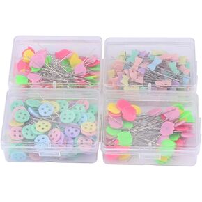 300 Pieces Flat Head Straight Pins with Box,Flat Button Pins with Flower/Button/Butterfly Shaped Button Head Pins Assorted Colors Decorative Sewing Pins for Dressmaker Craft Sewing(Type 2)