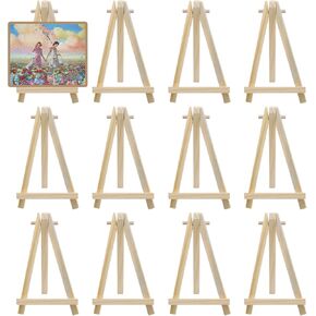 12 Pack 5 Inch Mini Wood Easel Stand, Tripod Easel Stand, Painting Easel for Holding Small Canvases, Photos, Business Cards
