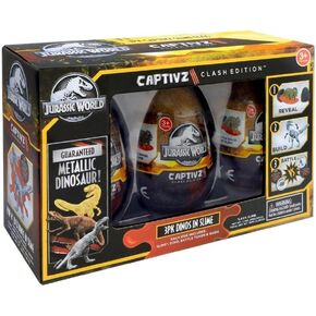 Jurassic World Captivz Slime Eggs 3 Pack Clash Edition - Pop N Lock Dinosaurs - Lava Slime - Build and Battle - 30 نوعًا لجمع - ديناصور نادر حصري