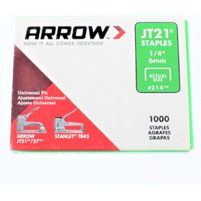 Arrow Fastener 214 6 Pack 1/4in. JT21 Light Duty Staple, 1,000 Staples per Pack