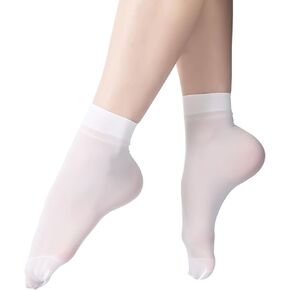 10 Pairs White Sheer Socks Nylon Socks for Women Thin Ankle Stocking Footies Transparent Silk Dress Socks with Reinforced Toe (Nylon, 10 Pairs, White)