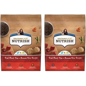 Rachael Ray Nutrish Premium Natural Dry Dog Food مع فيتامينات إضافية ، معادن وتوراين ، لحوم البقر الحقيقية ، PEA ، وصفة الأرز البني ، 6 أرطال (قد تختلف العبوة) (حزمة 2)