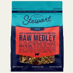 Stewart Raw Medley Freeze Dried Dog Food, Beef & Garden Vegetable Recipe, 1 Pound Bag, Made with Real Whole Foods and Raw Protein