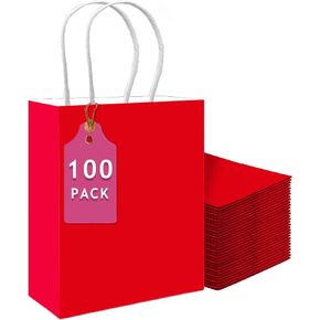 حقيبة هدايا QIQEE 100PCS مع مقابض أكياس الورق الزرقاء الفاتحة الفاتحة (13''x5 × 10 بوصة كبيرة الحجم)