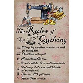Sewing Poster The Rules of Quilting Poster,Sewing Print,Sewing Machine for Home Bar Pub Kitchen Garage Restaurant Wall Deocr Plaque Signs 8x12inch