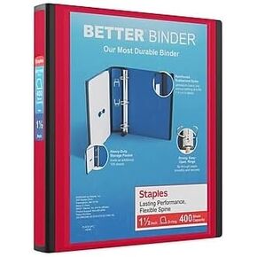 Staples 1 1/2 بوصة 3 حلقات Binder ، أحمر ، 3/حزمة (ST55860-CCVS)