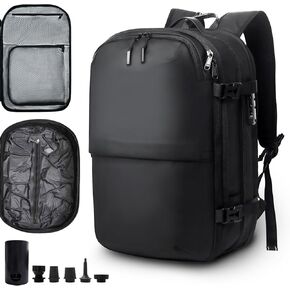 Vacuum Backpack Travel- 60L Expandable Air Vacuum Seal Backpack, Vacuum Compression Laptop Backpack Water Resistant TSA Lock (with Pump)