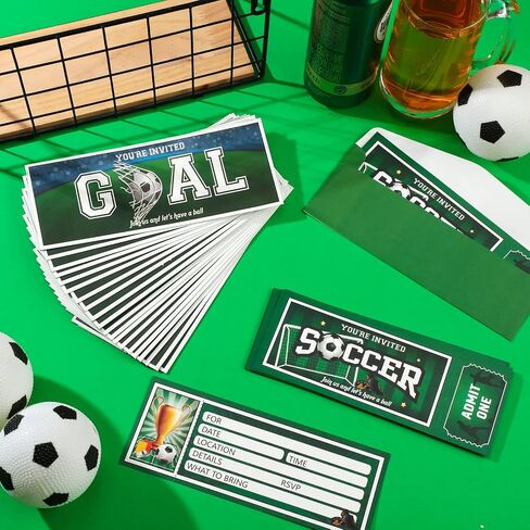Fuutreo 50 Pieces Soccer Birthday Invitations with Envelopes Sports Themed Party Invitations for Birthday Party(Soccer) in Saudi Arabia