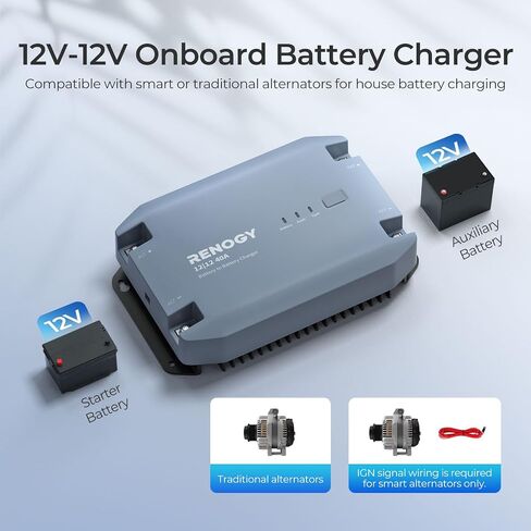 Renogy 12V 20A DC to DC Battery Charger with Multi-Stage Charging and Bluetooth Compatibility for Flooded, Gel, AGM, and Lithium Batteries in RVs, Commercial Vehicles, Boats, and Yachts in Kuwait