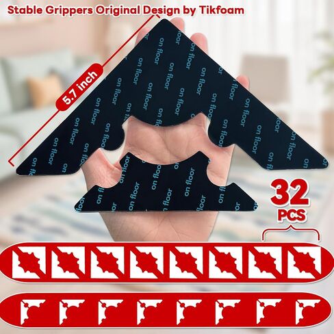 Rug Non Slip Grippers, Reusable Rug Corner Tape Pads for Hardwood Floors and Tiles, Strong Firmly Carpet Tape for Area Rugs, No Damaging for Floor, 16Pcs in Kuwait