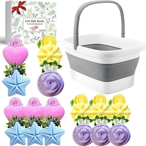 Lanwexy Bath Foot Bombs، 16 عبوة من نقع القدم مع ملح الاستحمام وزيت شجرة الشاي. كرات القدم الفقاعية المصنوعة يدويًا من الزيوت العطرية النقية والطبيعية العضوية لمسمار القدم، الجافة المتشققة، رائحة رائحة القدم العنيدة. in Kuwait