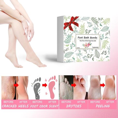 Lanwexy Bath Foot Bombs، 16 عبوة من نقع القدم مع ملح الاستحمام وزيت شجرة الشاي. كرات القدم الفقاعية المصنوعة يدويًا من الزيوت العطرية النقية والطبيعية العضوية لمسمار القدم، الجافة المتشققة، رائحة رائحة القدم العنيدة. in Kuwait