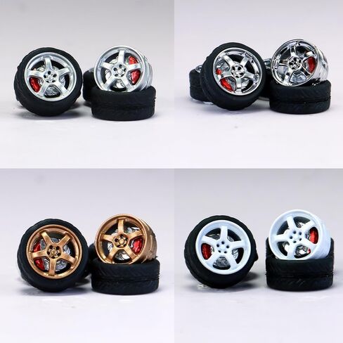 1/64 Wheels and tires for Upgraded Mainline Cast Model Car,Diameter is 0.39In,Thick-Five Axles, 4 Sets/Pack, ABS wheels with Rubber Tires Rivet Shaft with Brake Pads (Series Y(4 sets)) in Saudi Arabia