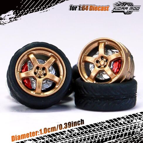1/64 Wheels and tires for Upgraded Mainline Cast Model Car,Diameter is 0.39In,Thick-Five Axles, 4 Sets/Pack, ABS wheels with Rubber Tires Rivet Shaft with Brake Pads (Series Y(4 sets)) in Saudi Arabia