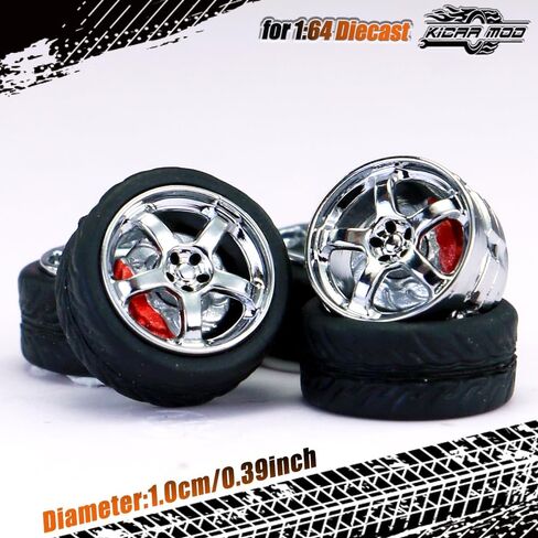 1/64 Wheels and tires for Upgraded Mainline Cast Model Car,Diameter is 0.39In,Thick-Five Axles, 4 Sets/Pack, ABS wheels with Rubber Tires Rivet Shaft with Brake Pads (Series Y(4 sets)) in Saudi Arabia