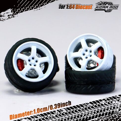 1/64 Wheels and tires for Upgraded Mainline Cast Model Car,Diameter is 0.39In,Thick-Five Axles, 4 Sets/Pack, ABS wheels with Rubber Tires Rivet Shaft with Brake Pads (Series Y(4 sets)) in Saudi Arabia
