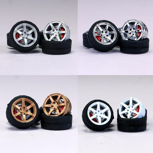 1/64 Wheels and tires for Upgraded Mainline Cast Model Car,Diameter is 0.39In,Thick-Five Axles, 4 Sets/Pack, ABS wheels with Rubber Tires Rivet Shaft with Brake Pads (Series Y(4 sets)) in Saudi Arabia