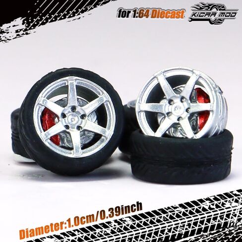 1/64 Wheels and tires for Upgraded Mainline Cast Model Car,Diameter is 0.39In,Thick-Five Axles, 4 Sets/Pack, ABS wheels with Rubber Tires Rivet Shaft with Brake Pads (Series Y(4 sets)) in Saudi Arabia