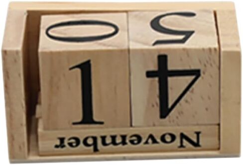 Vpang Vintage Wood Perpetual Calendar Shabby Chic Blocks Desktop Calendar Rustic Wooden Cubes Calendar Home Office Decoration (Natural-Black) in Kuwait