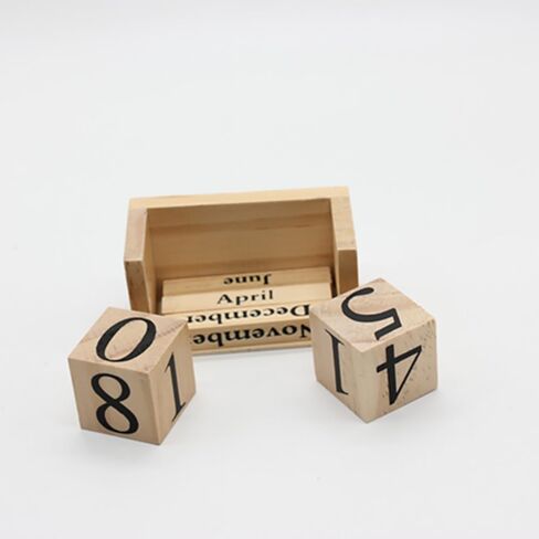 Vpang Vintage Wood Perpetual Calendar Shabby Chic Blocks Desktop Calendar Rustic Wooden Cubes Calendar Home Office Decoration (Natural-Black) in Kuwait