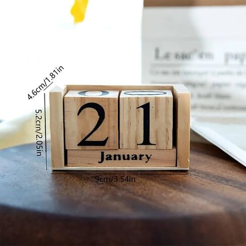 Vpang Vintage Wood Perpetual Calendar Shabby Chic Blocks Desktop Calendar Rustic Wooden Cubes Calendar Home Office Decoration (Natural-Black) in Kuwait