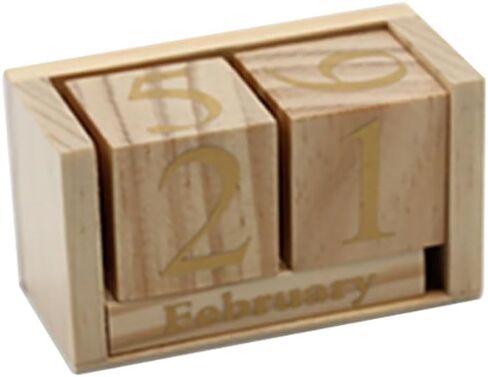 Vpang Vintage Wood Perpetual Calendar Shabby Chic Blocks Desktop Calendar Rustic Wooden Cubes Calendar Home Office Decoration (Natural-Black) in Kuwait
