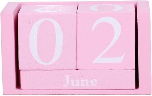 Vpang Vintage Wood Perpetual Calendar Shabby Chic Blocks Desktop Calendar Rustic Wooden Cubes Calendar Home Office Decoration (Natural-Black) in Kuwait