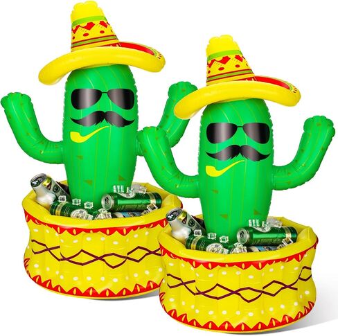 Chuangdi 2 Pcs 36" Inflatable Cactus Cooler Fiesta Cactus Ice Bucket Wearing Sombreros Hat Mexican Decorations Fiesta Cinco De Mayo Cooler for Summer Swimming Pool Hawaiian Themed Party Supplies in Kuwait