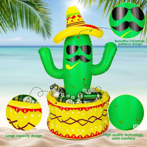 Chuangdi 2 Pcs 36" Inflatable Cactus Cooler Fiesta Cactus Ice Bucket Wearing Sombreros Hat Mexican Decorations Fiesta Cinco De Mayo Cooler for Summer Swimming Pool Hawaiian Themed Party Supplies in Kuwait
