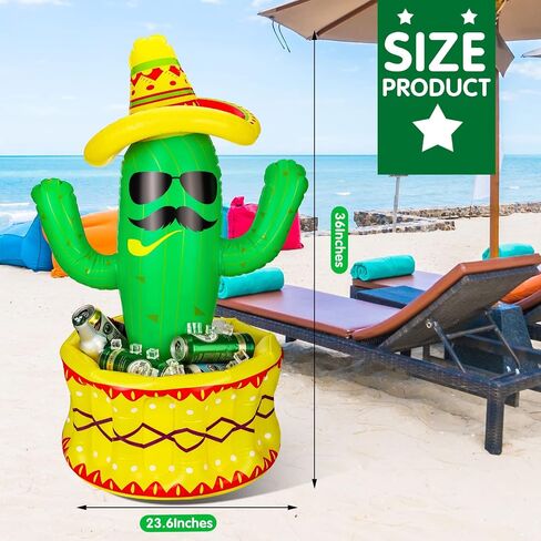Chuangdi 2 Pcs 36" Inflatable Cactus Cooler Fiesta Cactus Ice Bucket Wearing Sombreros Hat Mexican Decorations Fiesta Cinco De Mayo Cooler for Summer Swimming Pool Hawaiian Themed Party Supplies in Kuwait
