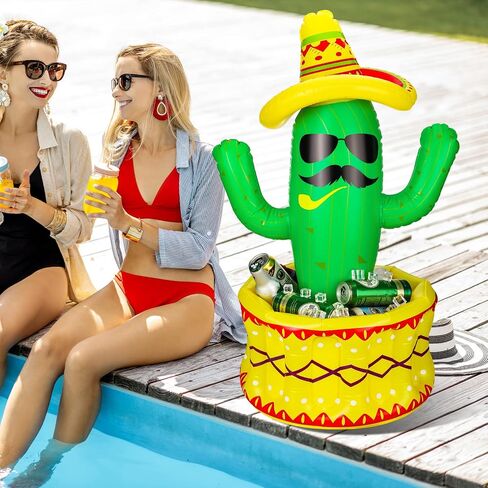 Chuangdi 2 Pcs 36" Inflatable Cactus Cooler Fiesta Cactus Ice Bucket Wearing Sombreros Hat Mexican Decorations Fiesta Cinco De Mayo Cooler for Summer Swimming Pool Hawaiian Themed Party Supplies in Kuwait