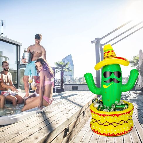 Chuangdi 2 Pcs 36" Inflatable Cactus Cooler Fiesta Cactus Ice Bucket Wearing Sombreros Hat Mexican Decorations Fiesta Cinco De Mayo Cooler for Summer Swimming Pool Hawaiian Themed Party Supplies in Kuwait
