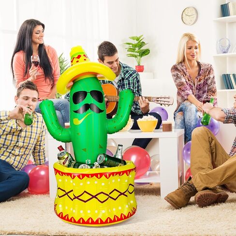 Chuangdi 2 Pcs 36" Inflatable Cactus Cooler Fiesta Cactus Ice Bucket Wearing Sombreros Hat Mexican Decorations Fiesta Cinco De Mayo Cooler for Summer Swimming Pool Hawaiian Themed Party Supplies in Kuwait