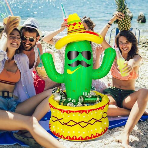 Chuangdi 2 Pcs 36" Inflatable Cactus Cooler Fiesta Cactus Ice Bucket Wearing Sombreros Hat Mexican Decorations Fiesta Cinco De Mayo Cooler for Summer Swimming Pool Hawaiian Themed Party Supplies in Kuwait
