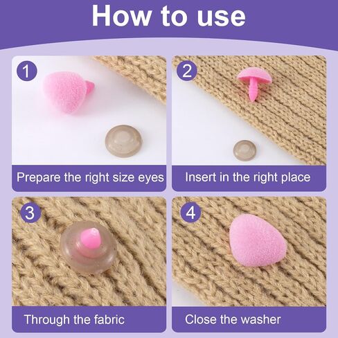 JYvivid 32 Pcs Safety Noses for Amigurumi, Safety Noses for Crochet Animals, Flocking Stuffed Teddy Bear Noses Accessories with Washers for Crocheting, Craft, Toy 11/15/17/18mm - Pink in Saudi Arabia