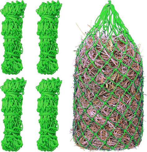 4 Pcs Slow Feed Hay Net 40 Inch Hay Nets for Horses Hanging Hay Feeder for Goats 2x2 in Round Mesh Holes Horse Hay Bag Horse Feeding Supplies for Trailer and Stall,Simulates Grazing (Green) in Saudi Arabia