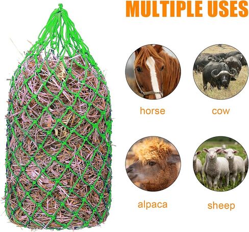 4 Pcs Slow Feed Hay Net 40 Inch Hay Nets for Horses Hanging Hay Feeder for Goats 2x2 in Round Mesh Holes Horse Hay Bag Horse Feeding Supplies for Trailer and Stall,Simulates Grazing (Green) in Saudi Arabia