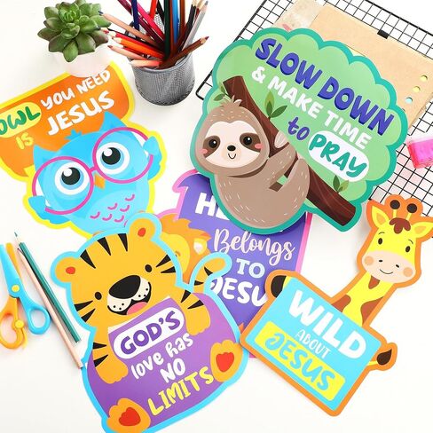 Janlaugh 36 Pcs Jumbo Jungle Animal Cutouts Religious Jesus Christian Paper Craft Safari Theme Faith Animal Sayings Cutouts for Teacher Classroom Bulletin Board VBS Sunday School Wall Decor in Saudi Arabia