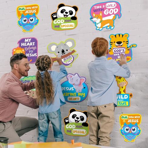 Janlaugh 36 Pcs Jumbo Jungle Animal Cutouts Religious Jesus Christian Paper Craft Safari Theme Faith Animal Sayings Cutouts for Teacher Classroom Bulletin Board VBS Sunday School Wall Decor in Saudi Arabia