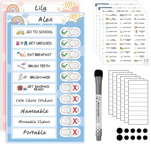2 in 1 Namable Chore Chart for Kids, Dry Erase Morning/Bedtime Routine Chart for Kids for Refrigerator, Magnetic Visual Schedule for Kids Toddlers to Do List Checklist for Multiple Kids in Saudi Arabia