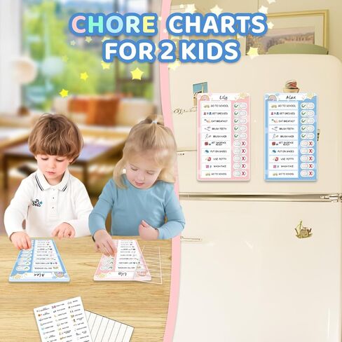 2 in 1 Namable Chore Chart for Kids, Dry Erase Morning/Bedtime Routine Chart for Kids for Refrigerator, Magnetic Visual Schedule for Kids Toddlers to Do List Checklist for Multiple Kids in Saudi Arabia
