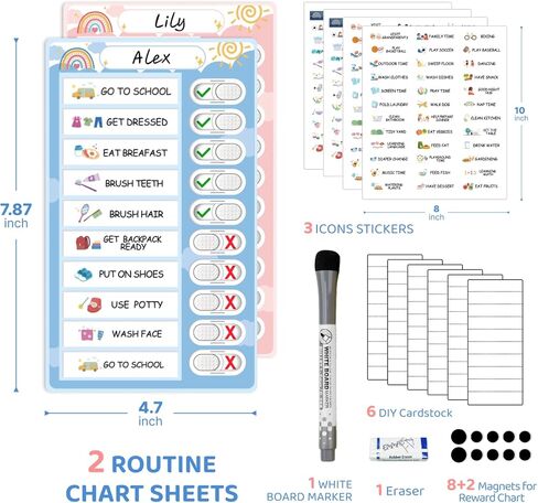 2 in 1 Namable Chore Chart for Kids, Dry Erase Morning/Bedtime Routine Chart for Kids for Refrigerator, Magnetic Visual Schedule for Kids Toddlers to Do List Checklist for Multiple Kids in Saudi Arabia