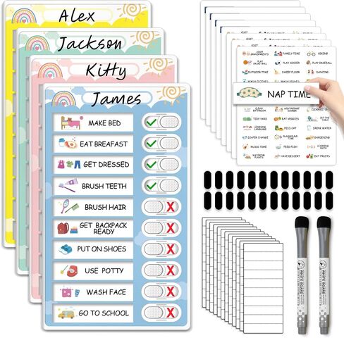 2 in 1 Namable Chore Chart for Kids, Dry Erase Morning/Bedtime Routine Chart for Kids for Refrigerator, Magnetic Visual Schedule for Kids Toddlers to Do List Checklist for Multiple Kids in Saudi Arabia