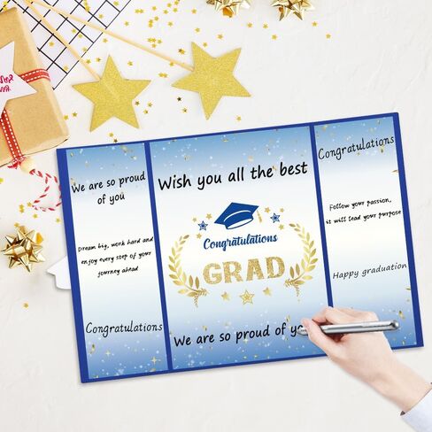 Graduation Guest Book Party Decorations-Blue Gold Graduation Guest Book Alternative Graduation Signature Congrats for 2025 College High School Graduation Party Decorations Unique Graduation Gifts in Saudi Arabia