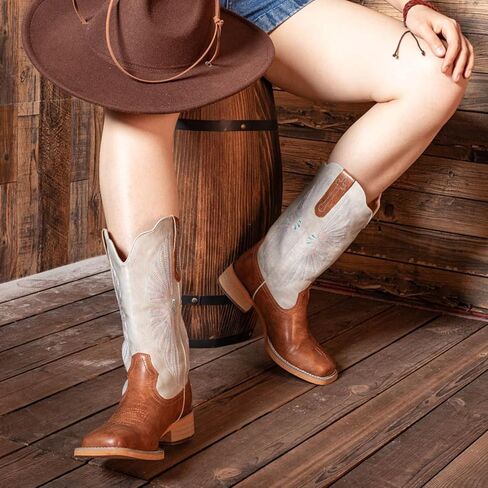 SheSole Women's Cowboy Boots Square Toe Cowgirl Boots Wide Calf Fashion Western Boots in Kuwait