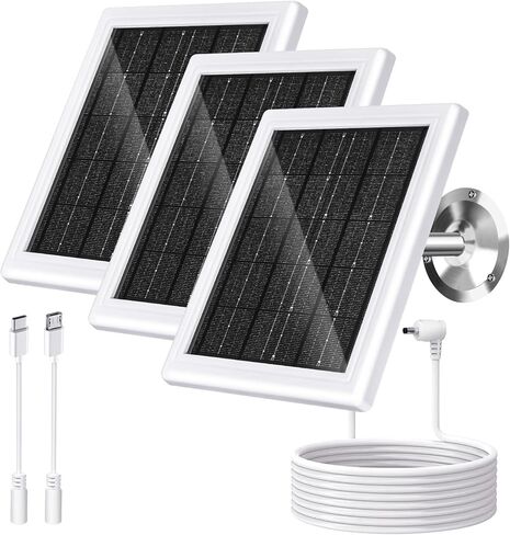 Ring Solar Panel Charger, 5W Solar Panel for Security Camera, Compatible for Ring Camera with Battery, Waterproof Solar Panel with Type-C, Micro USB and DC Port Cable for Most Cameras(White,1 Pack) in Kuwait